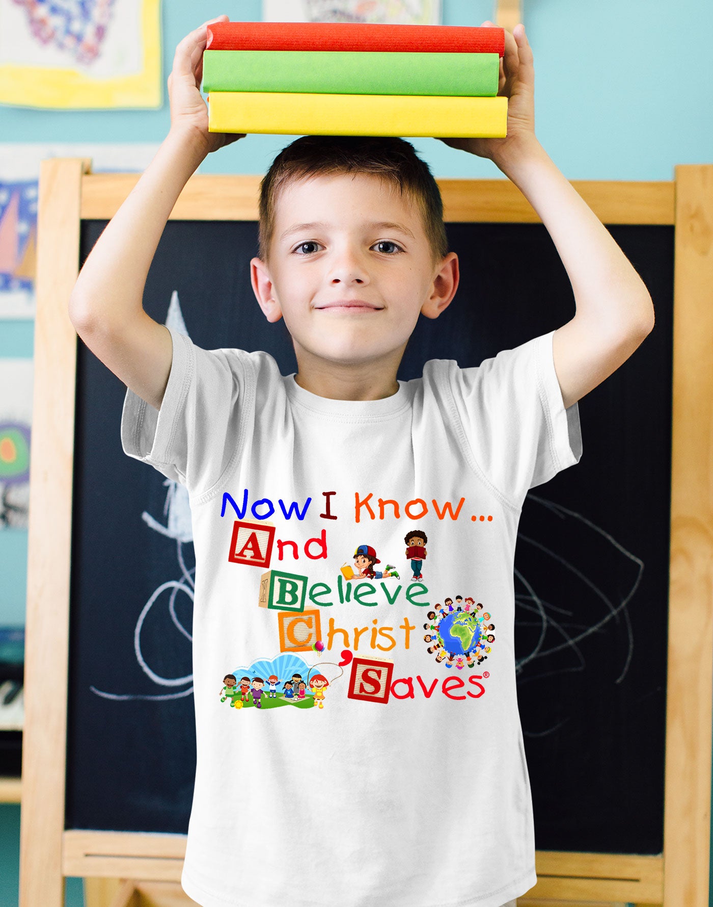 Christian T-Shirt for Kids – ABC’s Now I Know And Believe Christ Saves® – Preschool Faith-Based Apparel by Coates Christian Apparel®