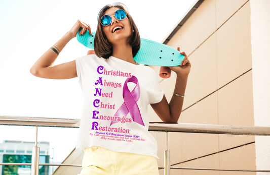 God Restores Jeremiah 30:17 Women’s Christian T-Shirt –   | C.A.N.C.E.R.® (Christians Always Need Christ Encourages Restoration®) By C.C.A.®