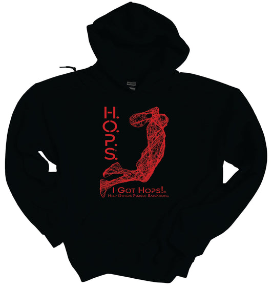 H.O.P.S. ® - Help Others Pursue Salvation® Hoodie I Got H.O.P.S.!® Red Letters and Image #WorldsBestHops!#