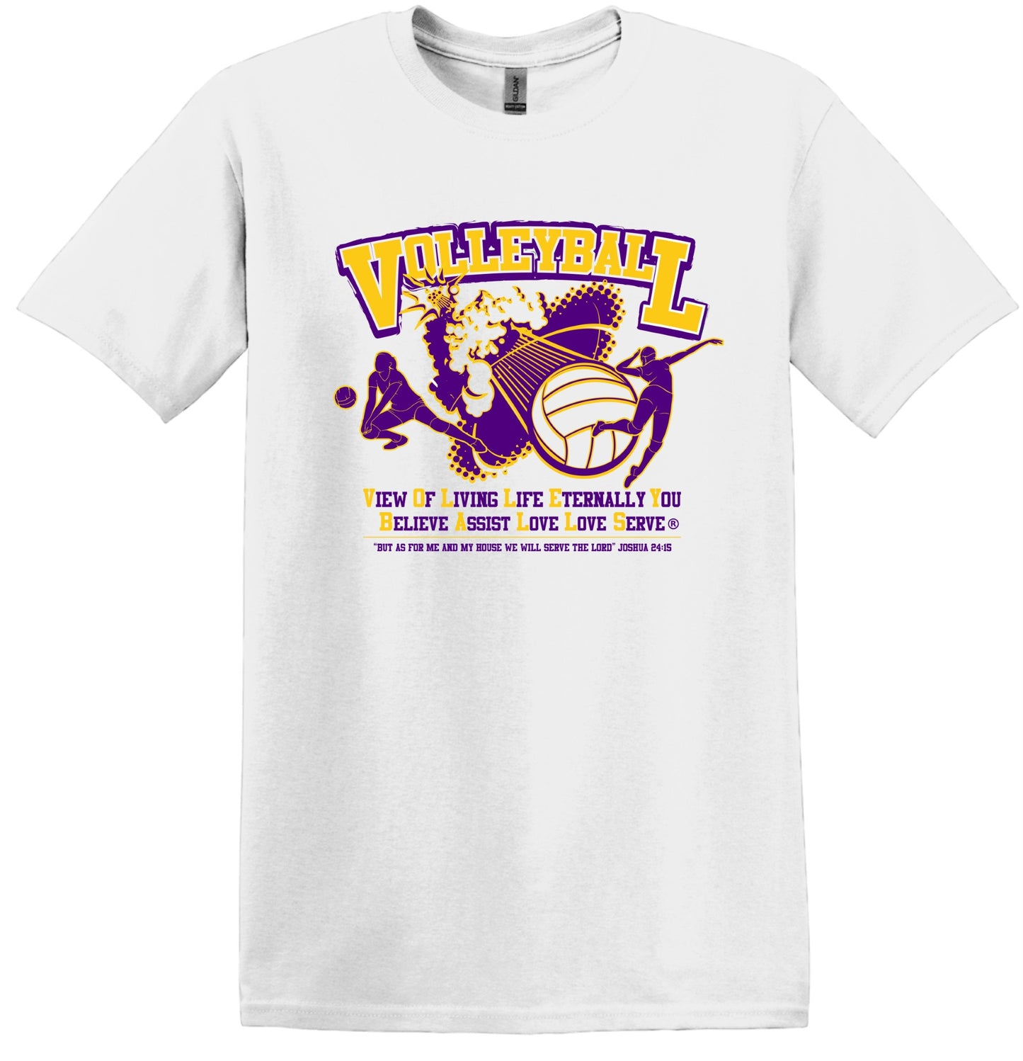 Faith Based Apparel Christian Volleyball COATES CHRISTIAN APPAREL® V.O.L.L.E.Y.B.A.L.L.S.®  (View Of Living Life Eternally You Believe Assist Love Love Serve) Youth T-Shirt